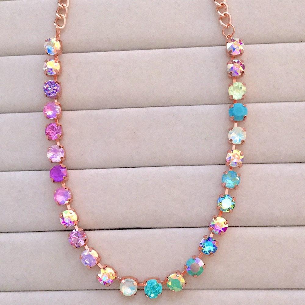 Iridescent Purple Opal + Turquoise Ombre Rose Gold Crystal Statement Necklace - Picture 9 of 14